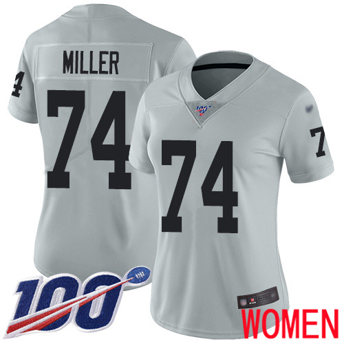Oakland Raiders Limited Silver Women Kolton Miller Jersey NFL Football 74 100th Season Inverted Jersey